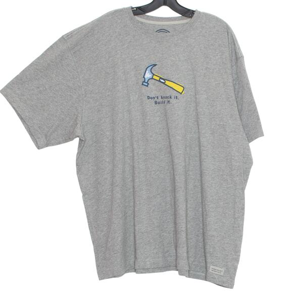 NWT Life Is Good Mens Shirt Tee Don't Knock It Build It Short Sleeve Gray XXL GU - Picture 1 of 7